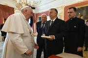 Pope Francis meets with Hungarian Prime Minister Viktor Orban at Sándor Palace in Budapest, Hungary, on April 28, 2023. The pope was beginning a three-day trip to Hungary's capital with meetings with government officials. (CNS photo/Vatican Media)