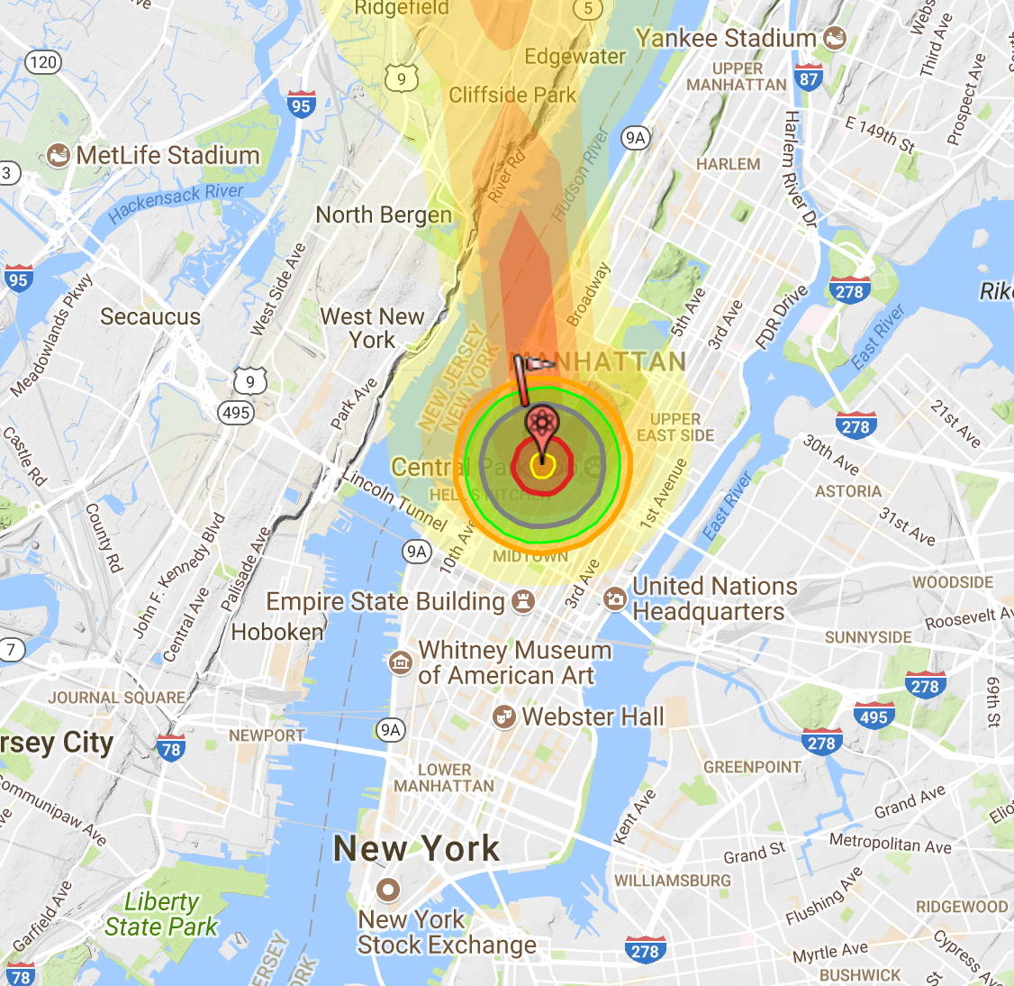 Simulation: 10 kiloton 2013 North Korean bomb detonated in Manhattan.