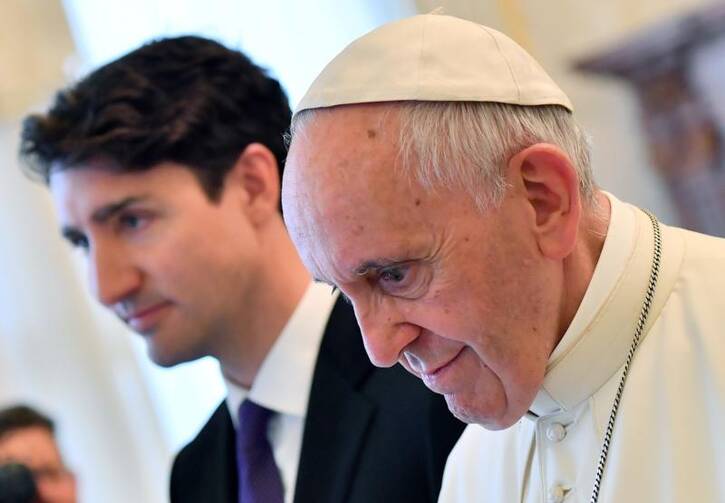 Pope Francis meets Canada's Prime Minister Justin Trudeau during a private audience at the Vatican on May 29. (CNS photo/Ettore Ferrari, Reuters pool)