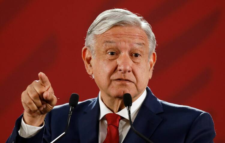 Mexican President Andrés Manuel López Obrador attends a news conference at the National Palace in Mexico City July 22, 2019. (CNS photo/Edgard Garrido, Reuters)