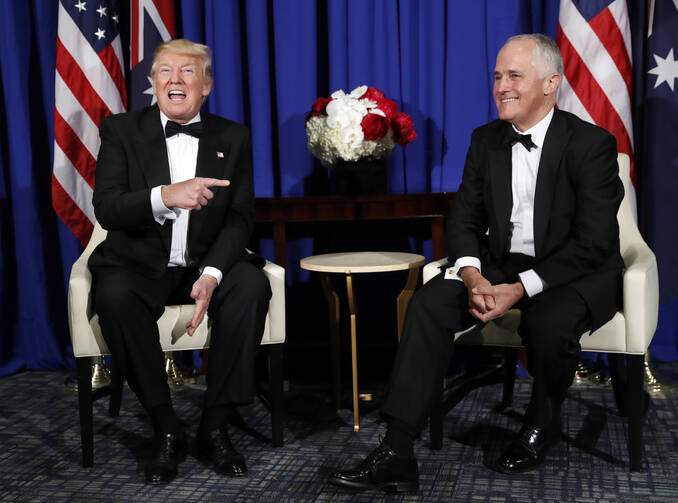 In this May 4, 2017 photo, U.S. President Donald Trump, left, meets with Australian Prime Minister Malcolm Turnbull in New York (AP Photo/Pablo Martinez Monsivais).
